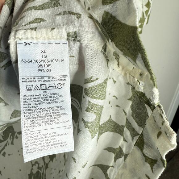 GAP Mens Linen Shirt XL Green Short Sleeve Pocket Camp Leisure Coastal Preppy - Picture 6 of 7